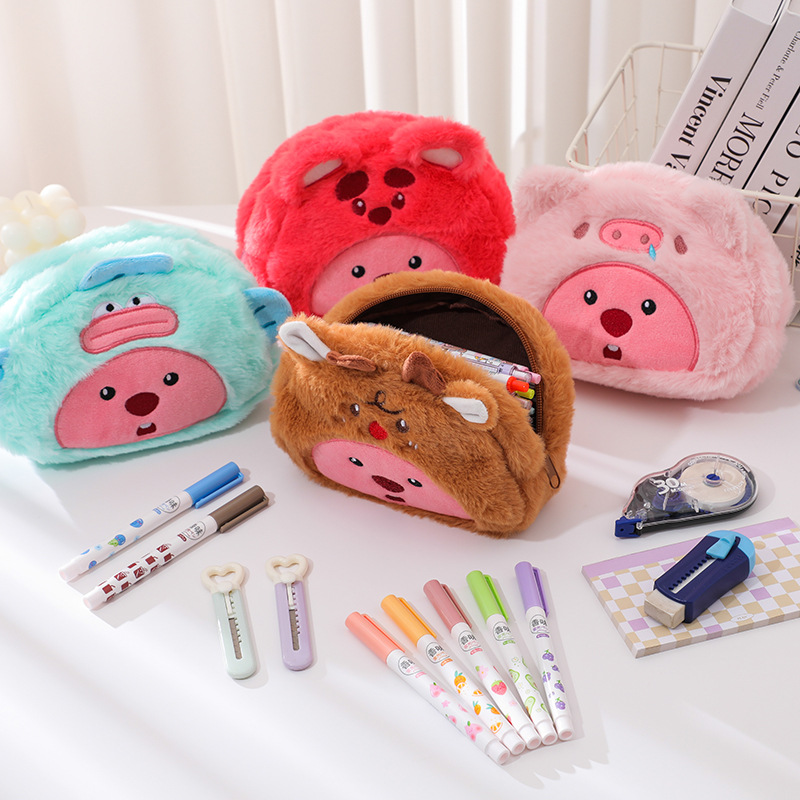 Pencil Case Large - حقيبة أقلام كرتونية من القطيفة للطلاب،